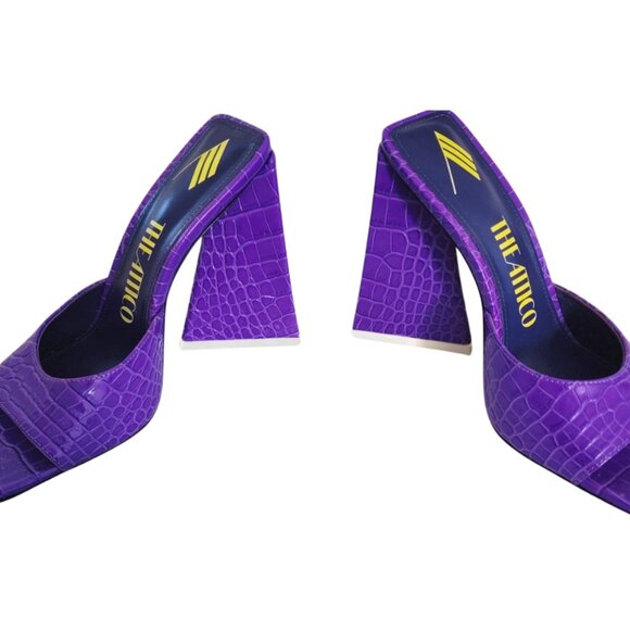 The Attico Devon Croc-Effect Mules in Neon Violet Purple 37 7 - Picture 4 of 8